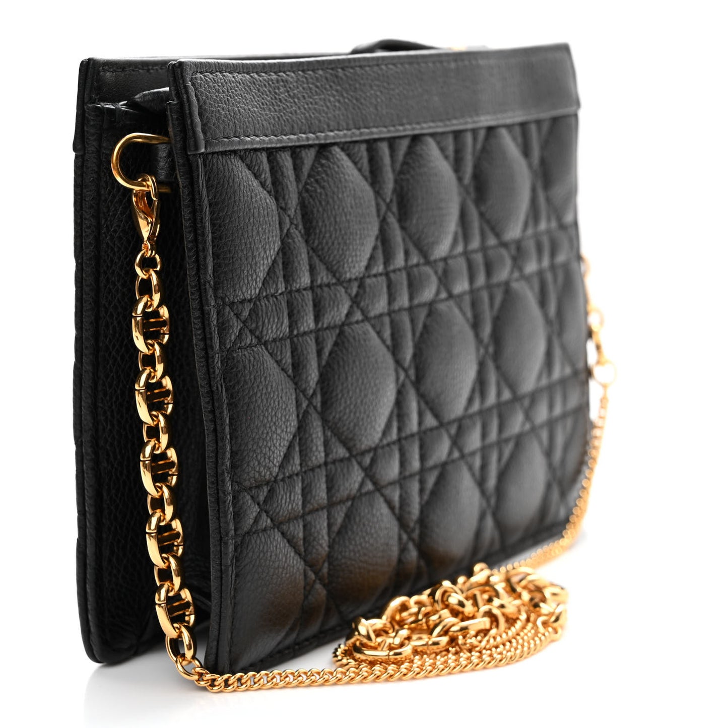 Calfskin Cannage Caro Zipped Pouch With Chain Black