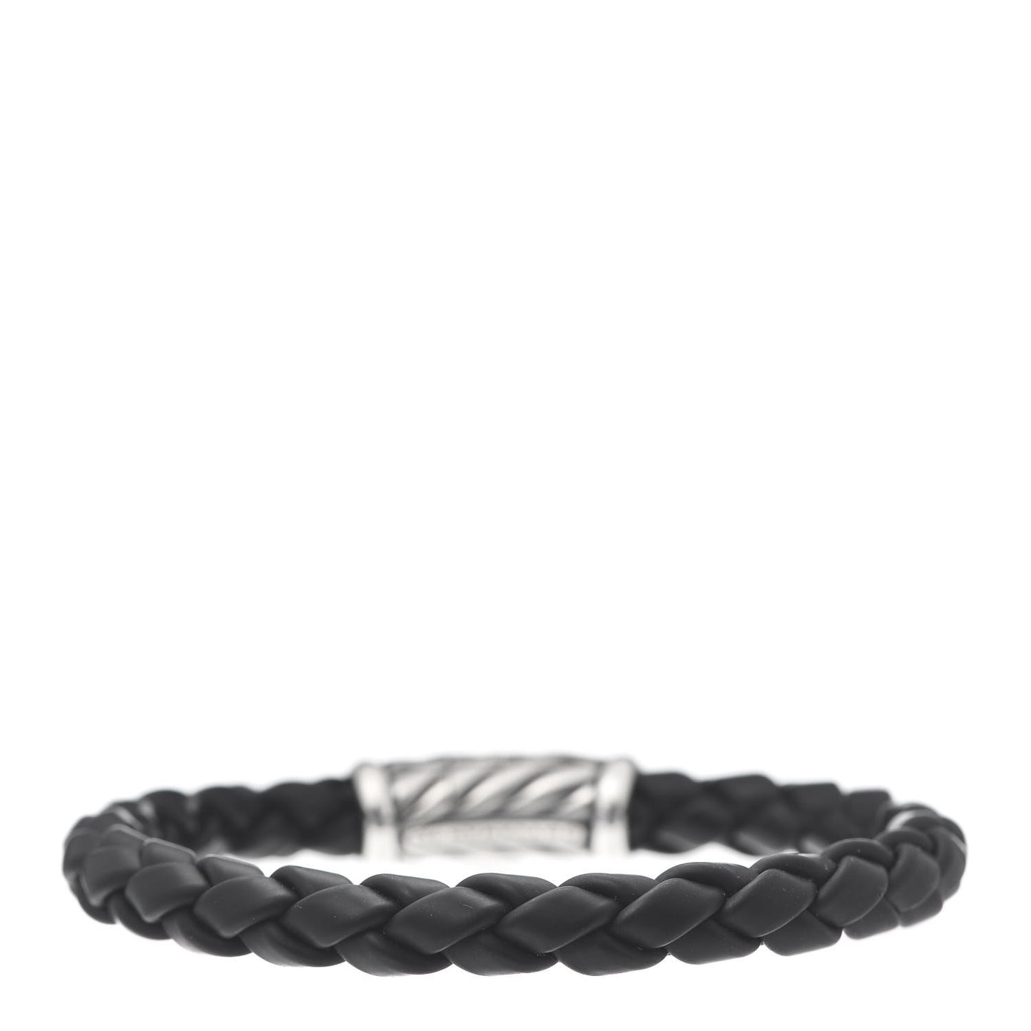 Sterling Silver Rubber 8mm Chevron Weave Bracelet Black