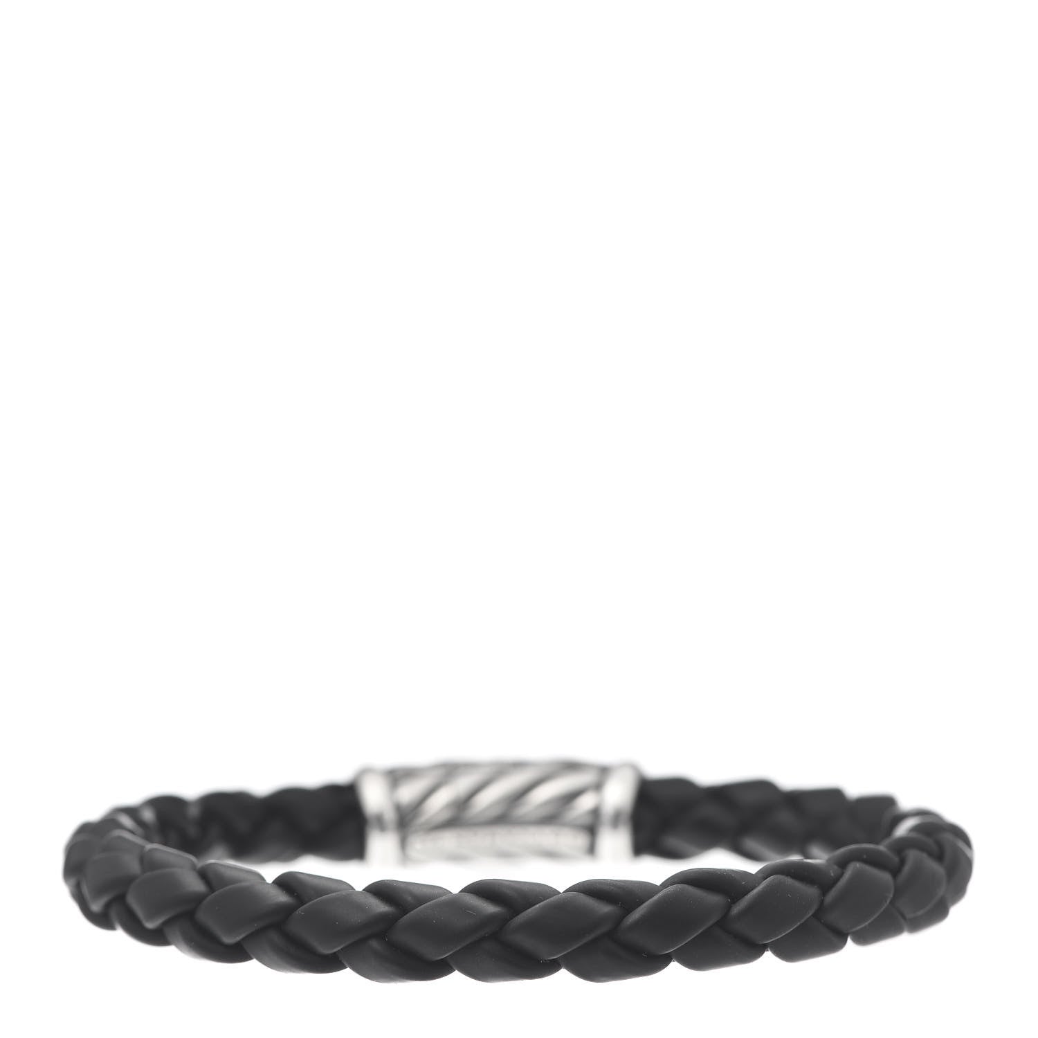 David Yurman Sterling Silver Rubber 8mm Chevron Weave Bracelet Black 1 of 5