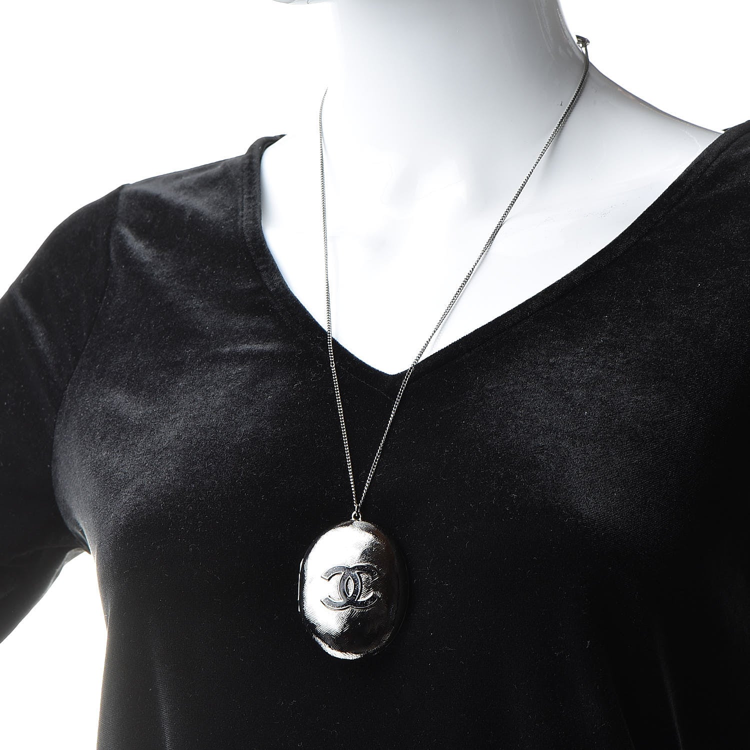 Chanel Ruthenium Locket CC Necklace Silver 2 of 8