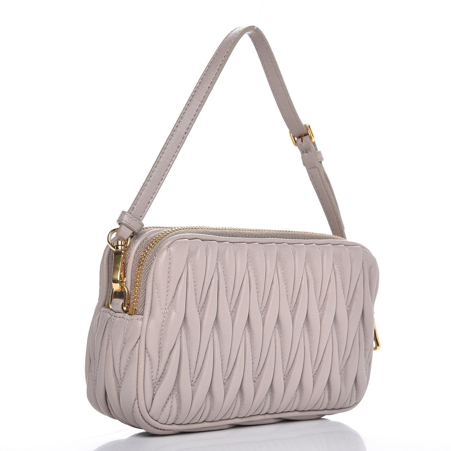 Miu Miu Nappa Matelasse Double Zip Pochette Clutch Pomice 3 of 10