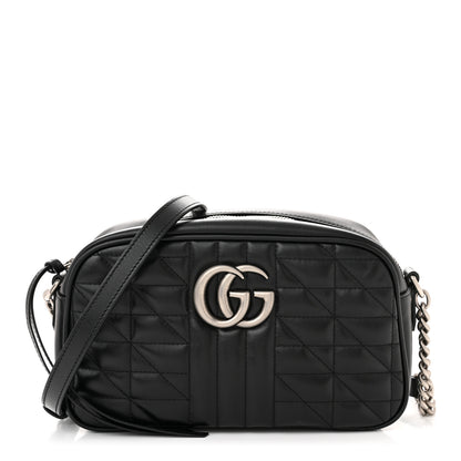 Gucci Calfskin Matelasse Aria Small GG Marmont Chain Shoulder Bag Black 1 of 12