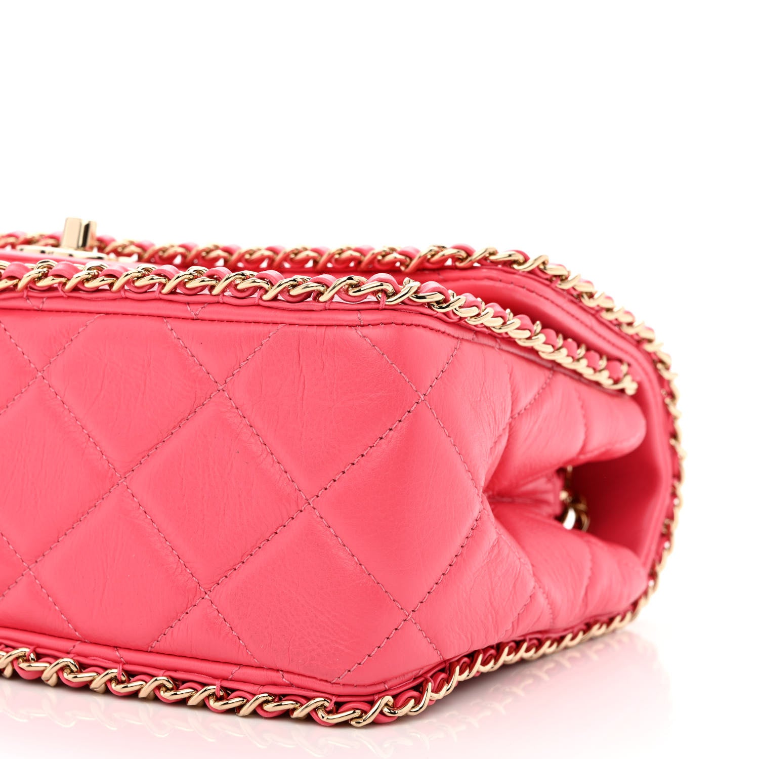 Chanel Crumpled Calfskin Quilted Medium Chain All Over Flap Pink 10 of 10