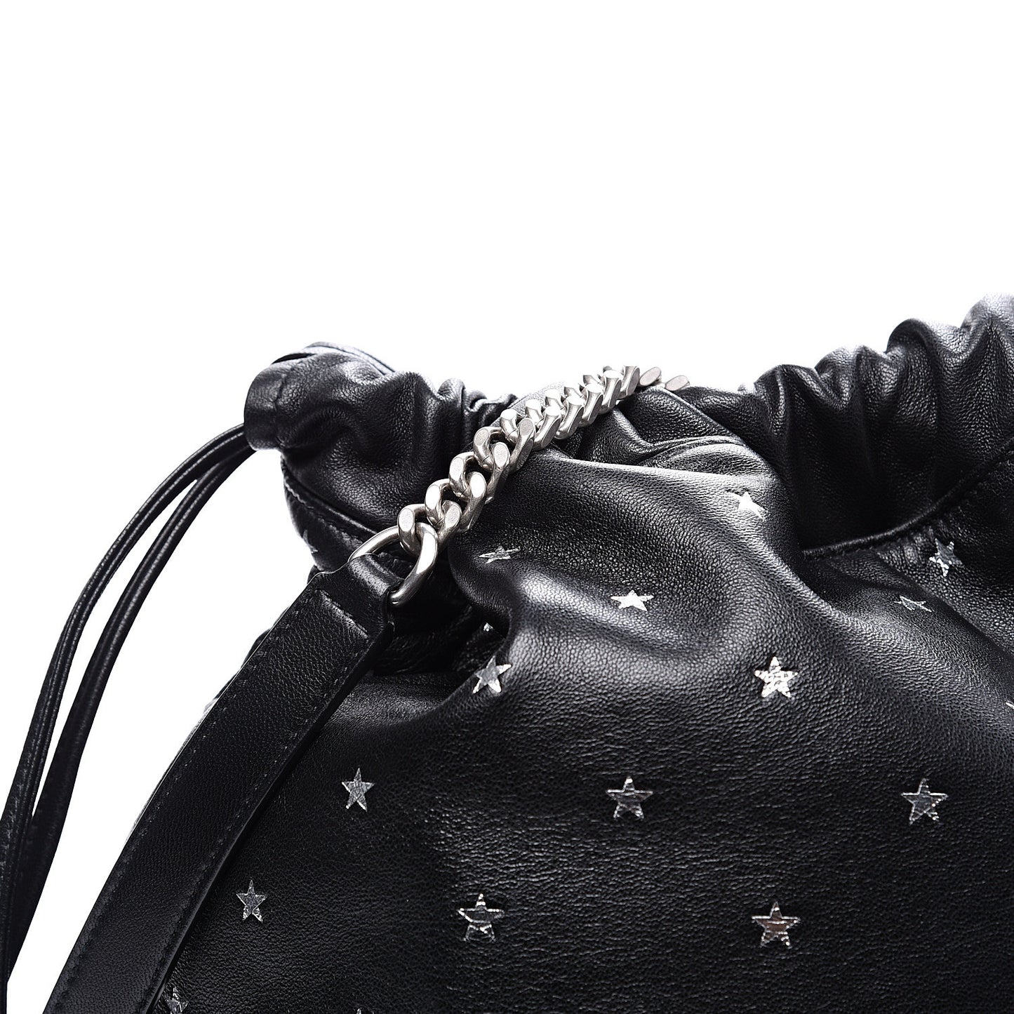 Lambskin Star Printed Teddy Drawstring Bag Black