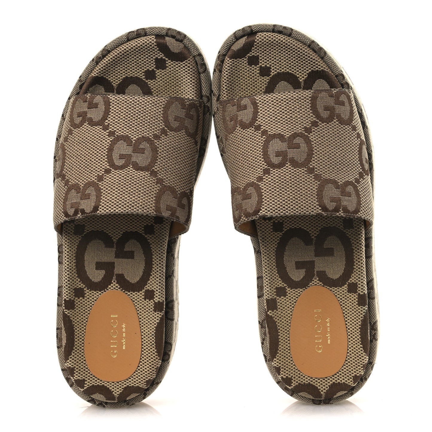 Monogram Maxi GG Angelina Platform 55mm Slide Sandals 39.5 Camel Ebony