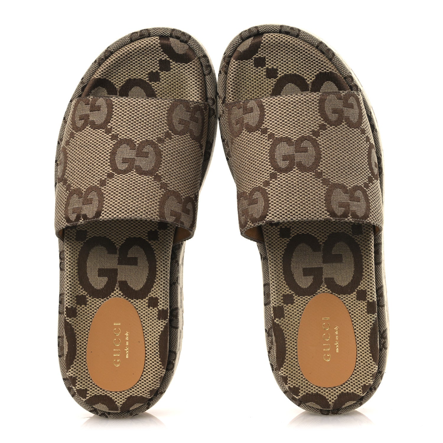 Gucci Monogram Maxi GG Angelina Platform 55mm Slide Sandals 39.5 Camel Ebony 2 of 11