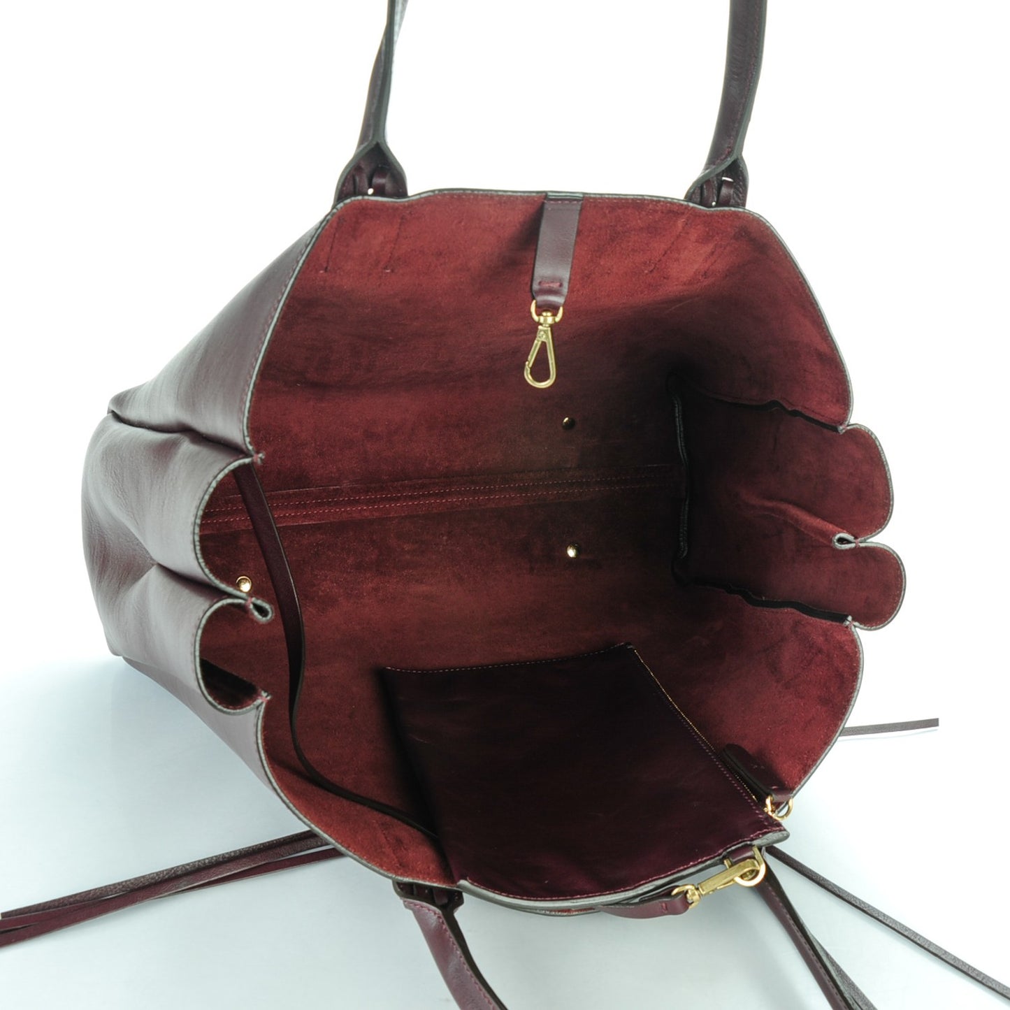 Smooth Calfskin Small Fringe Shopper Tote Aubergine
