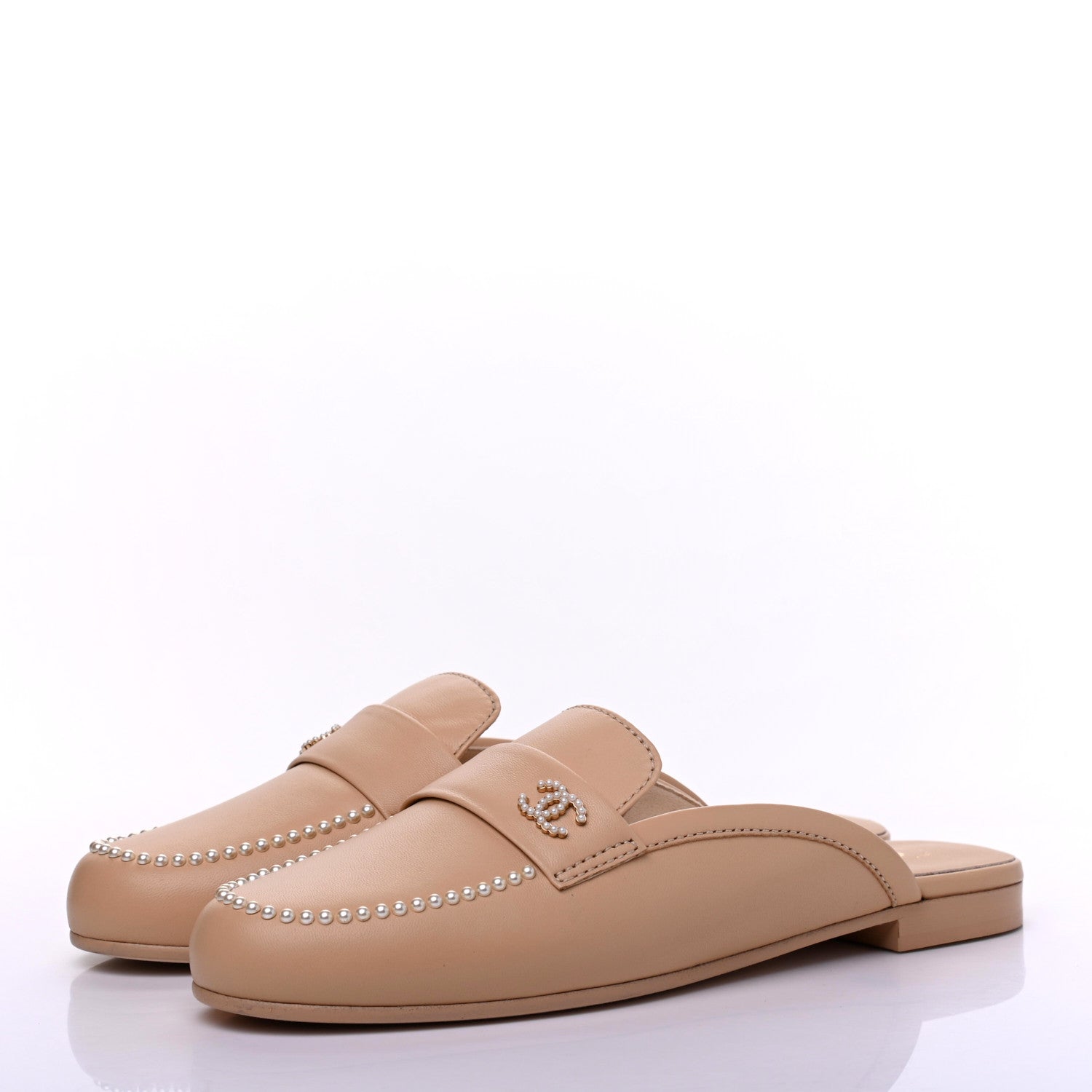 Chanel Lambskin Pearl CC Mules 40.5 Beige 3 of 9