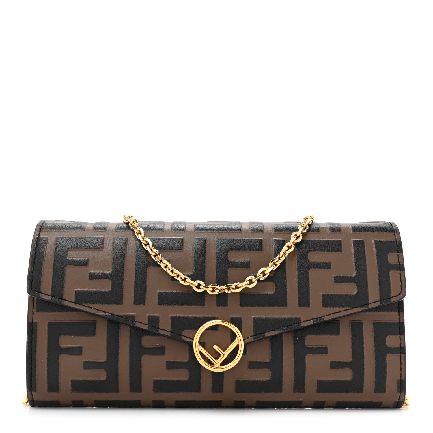 Fendi Vitello Soft F is Fendi Bi-Color FF 1974 Embossed Continental Envelope Wallet On Chain Maya Black 1 of 14