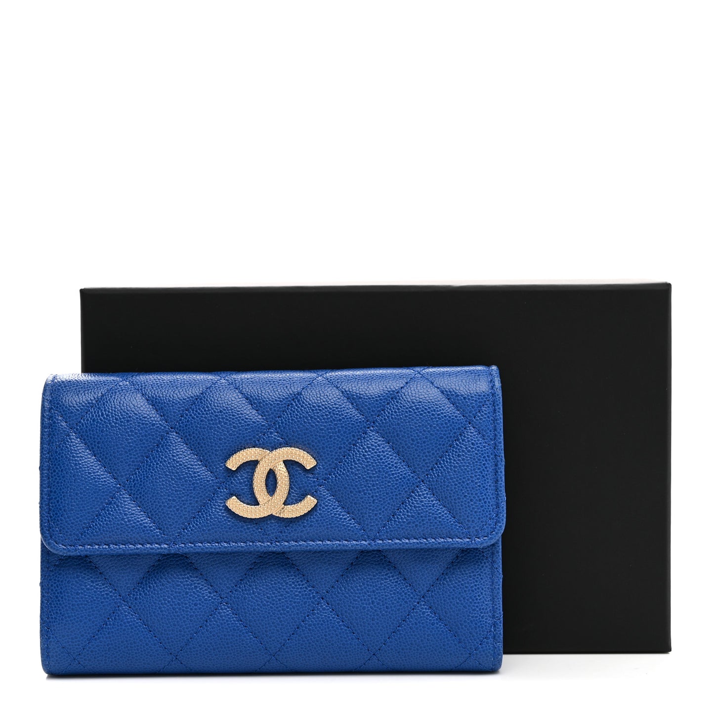 Caviar Quilted Studded CC Medium Flap Wallet Blue