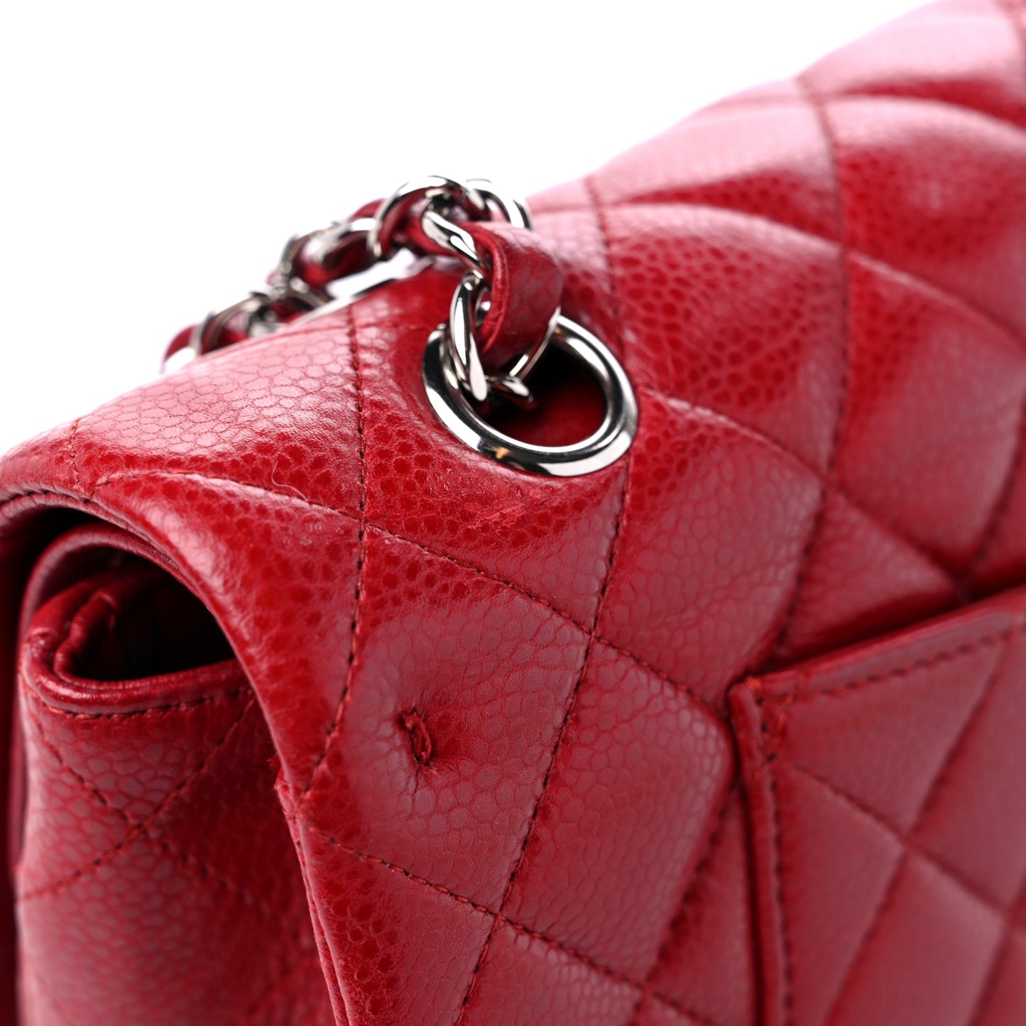 Caviar Quilted Medium Double Flap Dark Red