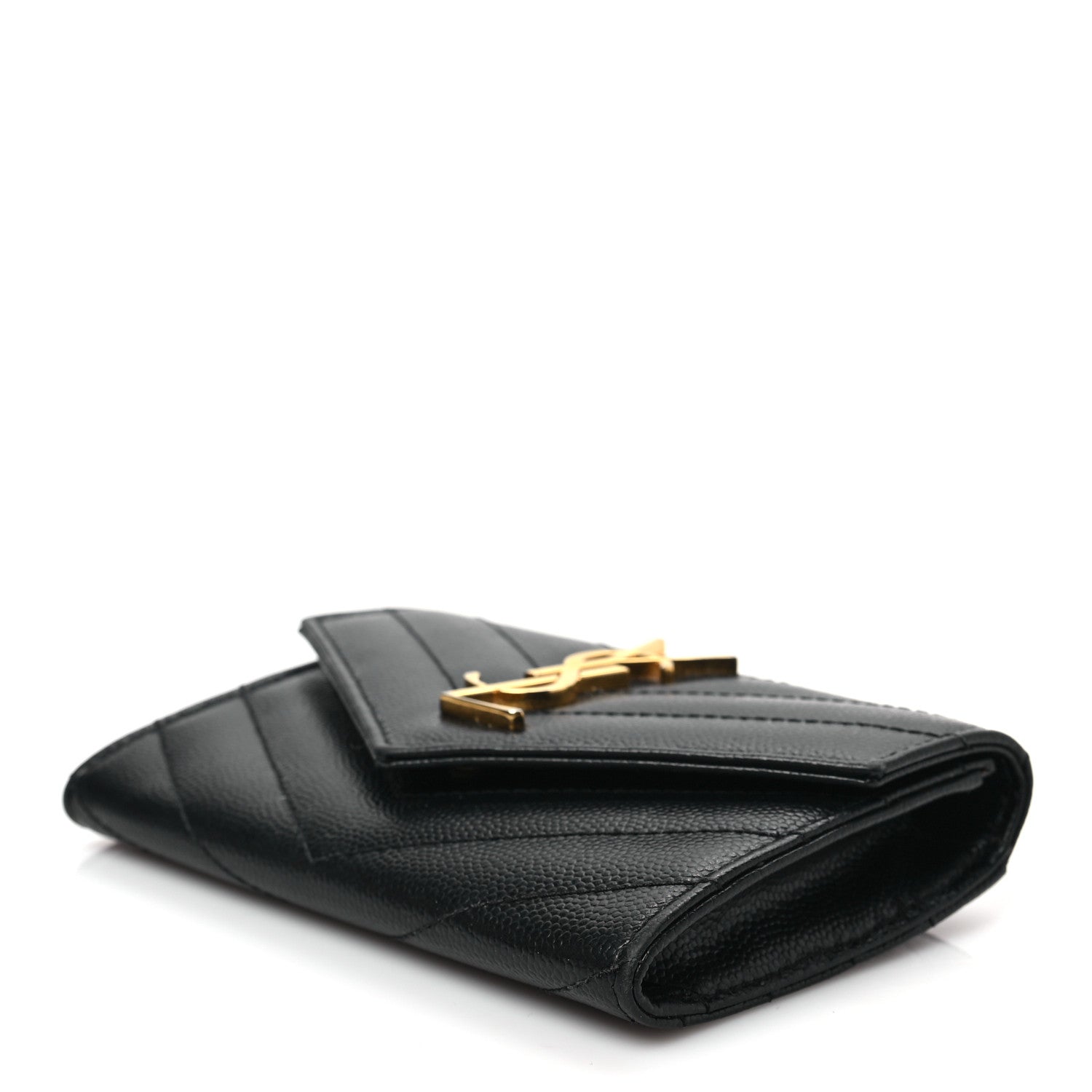 Saint Laurent Grain De Poudre Matelasse Chevron Small Monogram Envelope Wallet Black 8 of 8