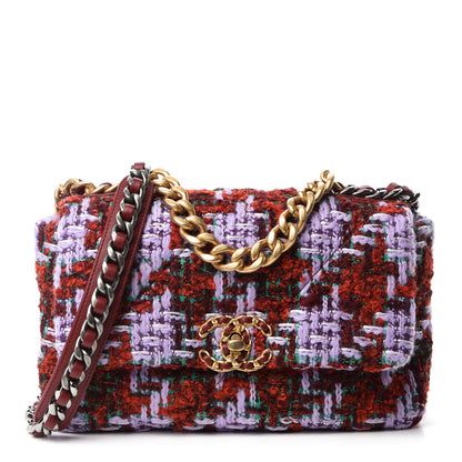 Chanel Tweed Quilted Medium Chanel 19 Flap Red Purple Green 1 of 10