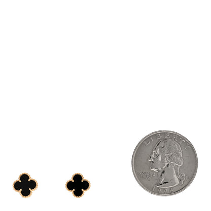 Van Cleef & Arpels 18K Yellow Gold Black Onyx Sweet Alhambra Earrings 2 of 5