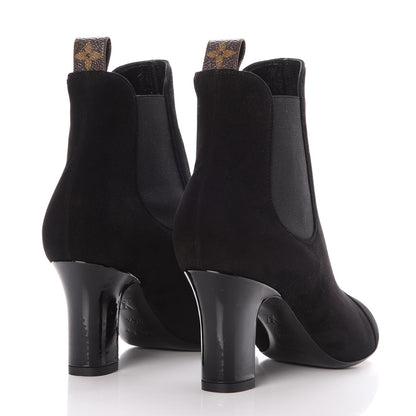Louis Vuitton Suede Monogram Uniformes Cap Toe Chelsea 75mm Ankle Boots 36.5 Black 4 of 8