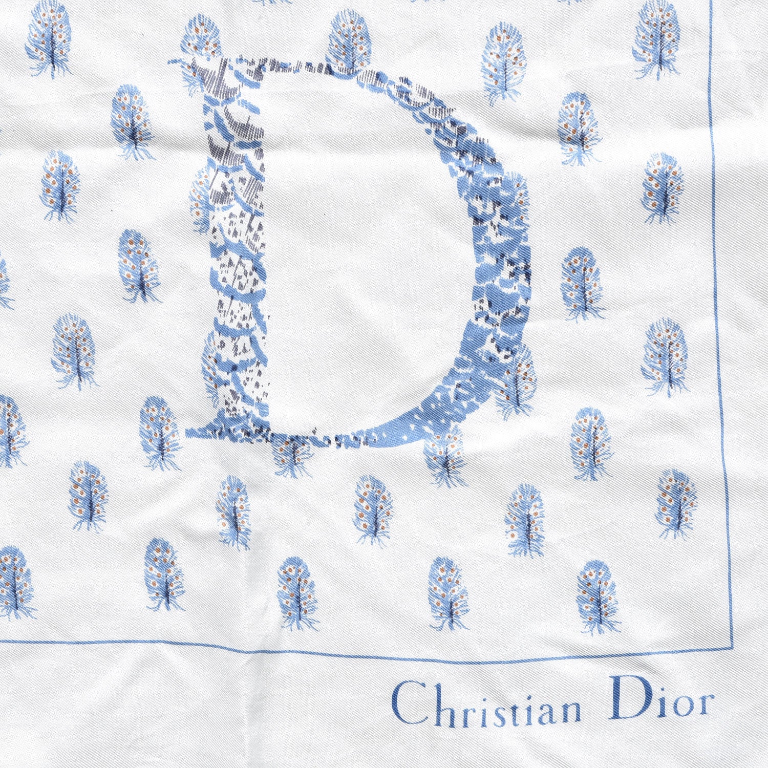 Christian Dior Silk Feathers Square Scarf White Blue 3 of 3