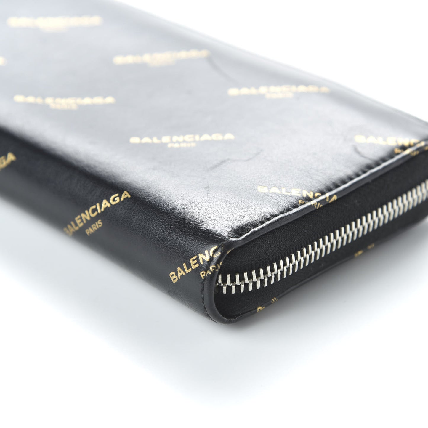 Calfskin Allover Logo Bazar Continental Zip Around Wallet Black Gold