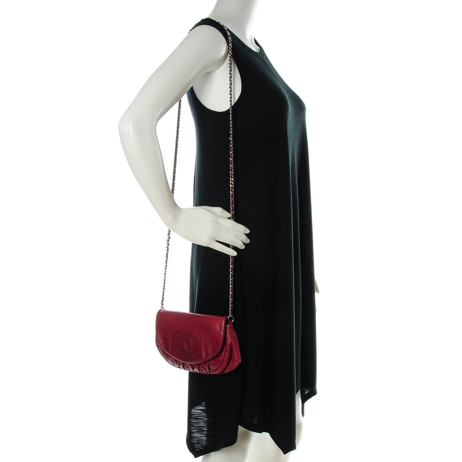 Chanel Caviar Half Moon Wallet On Chain WOC Dark Red 2 of 9