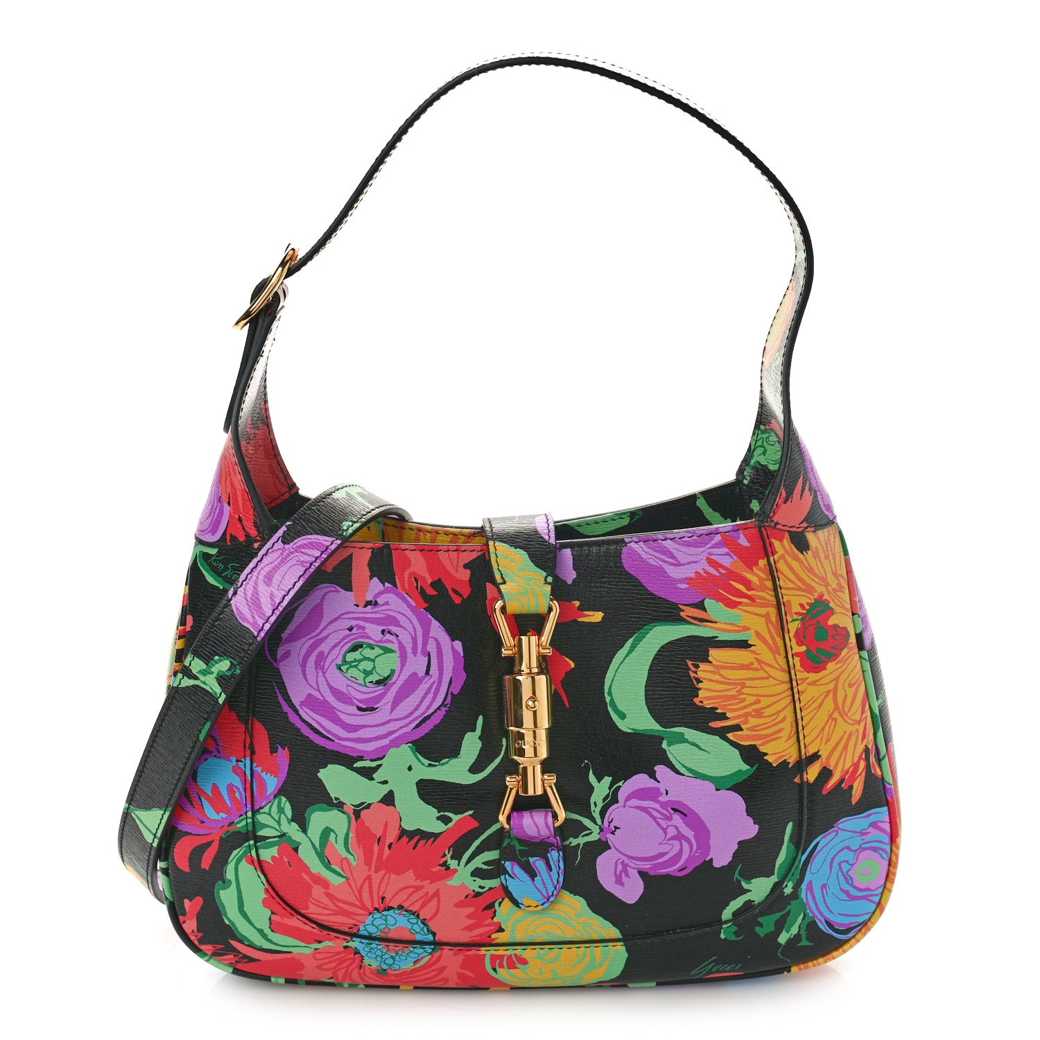 Gucci X KEN SCOTT New Shangai Calfskin Jenny Floral Print Small Jackie 1961 Hobo Black Pink 1 of 9