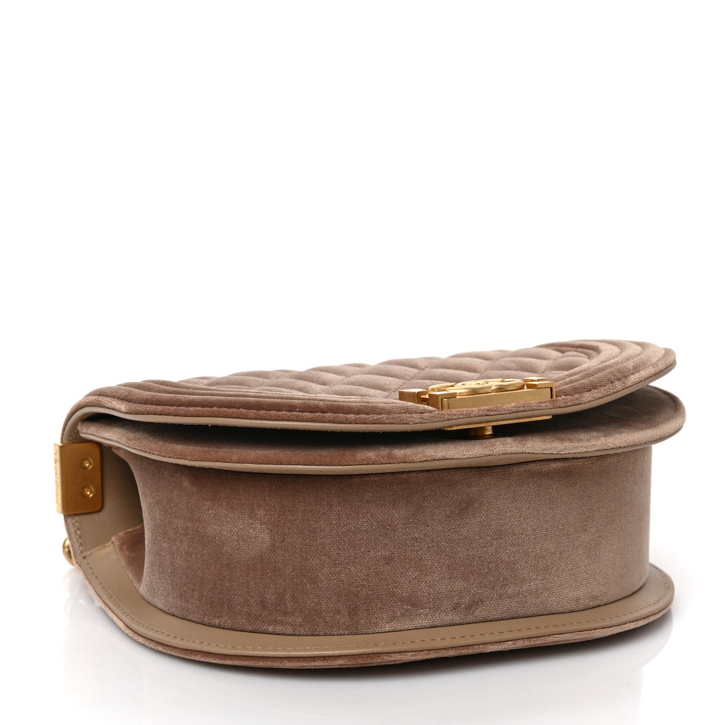 Velvet Quilted Small Boy Messenger Bag Beige