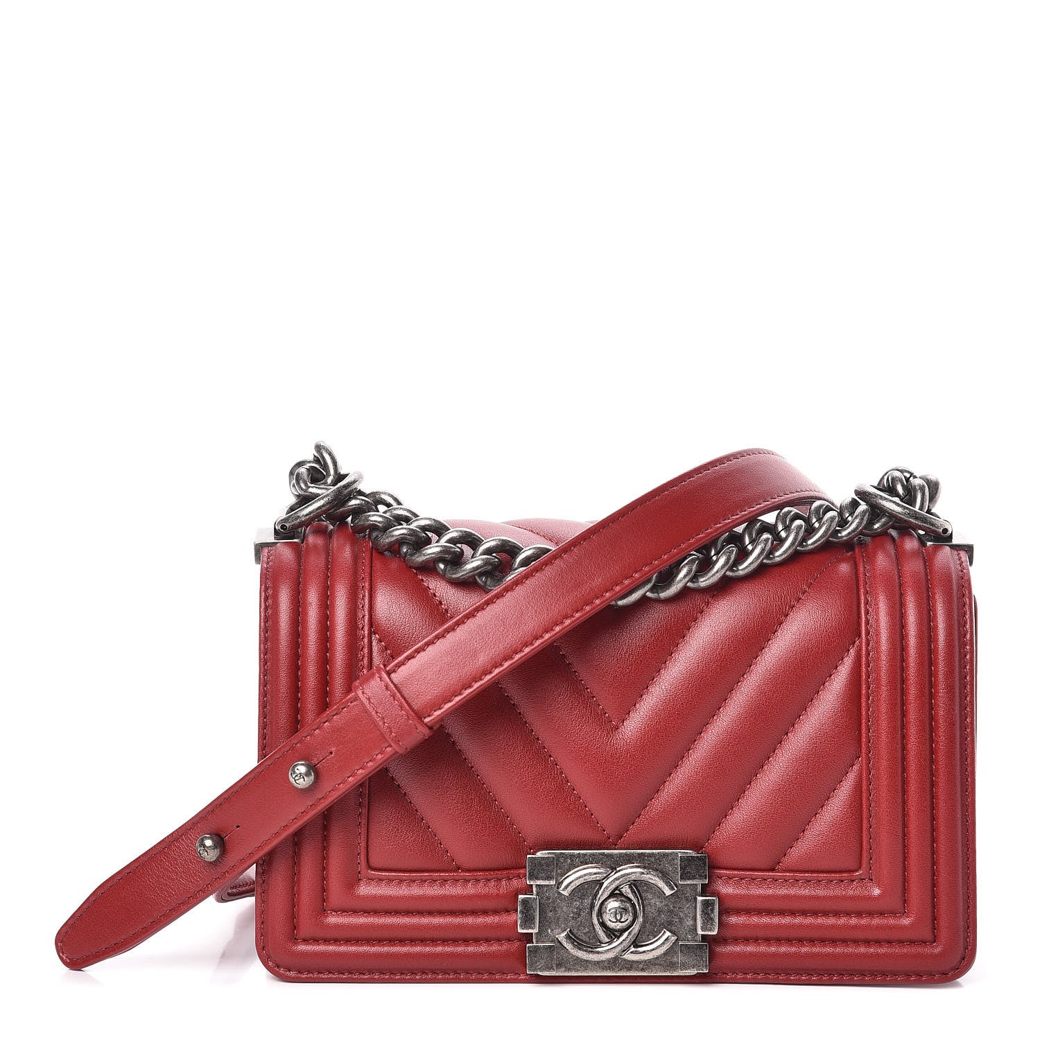 Chanel Calfskin Chevron Quilted Small Boy Flap Red 1 of 10