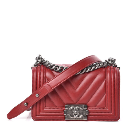Chanel Calfskin Chevron Quilted Small Boy Flap Red 1 of 10