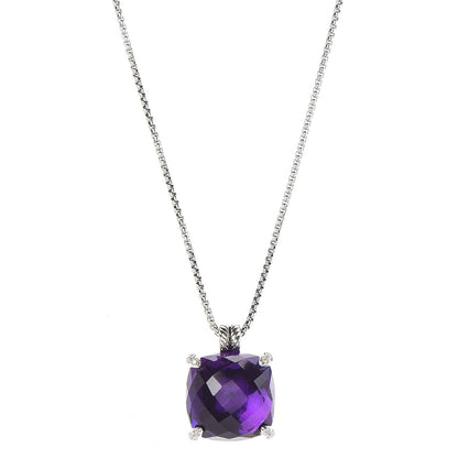 David Yurman Sterling Silver Diamond Amethyst 20mm Chatelaine Pendant Necklace 1 of 7