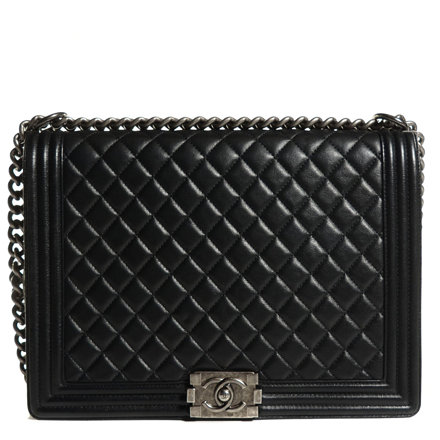 Calfskin Quilted Large Boy Flap Black
