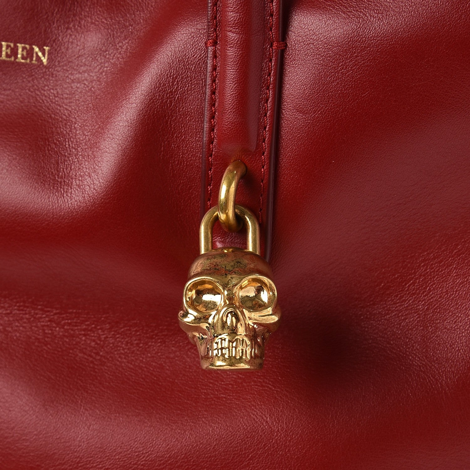 Alexander McQueen Calfskin Large Skull Padlock Zip Around Tote Red 13 of 15