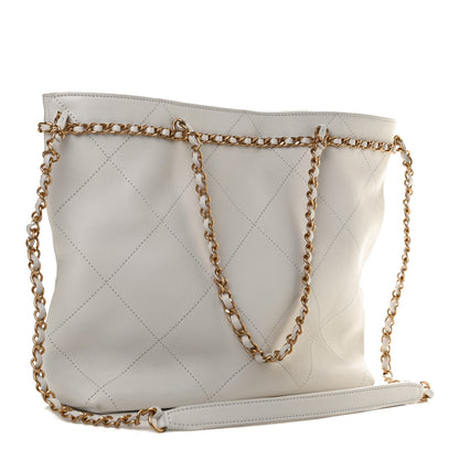 Chanel Calfskin Stitched Small Shopping Tote White 3 of 12