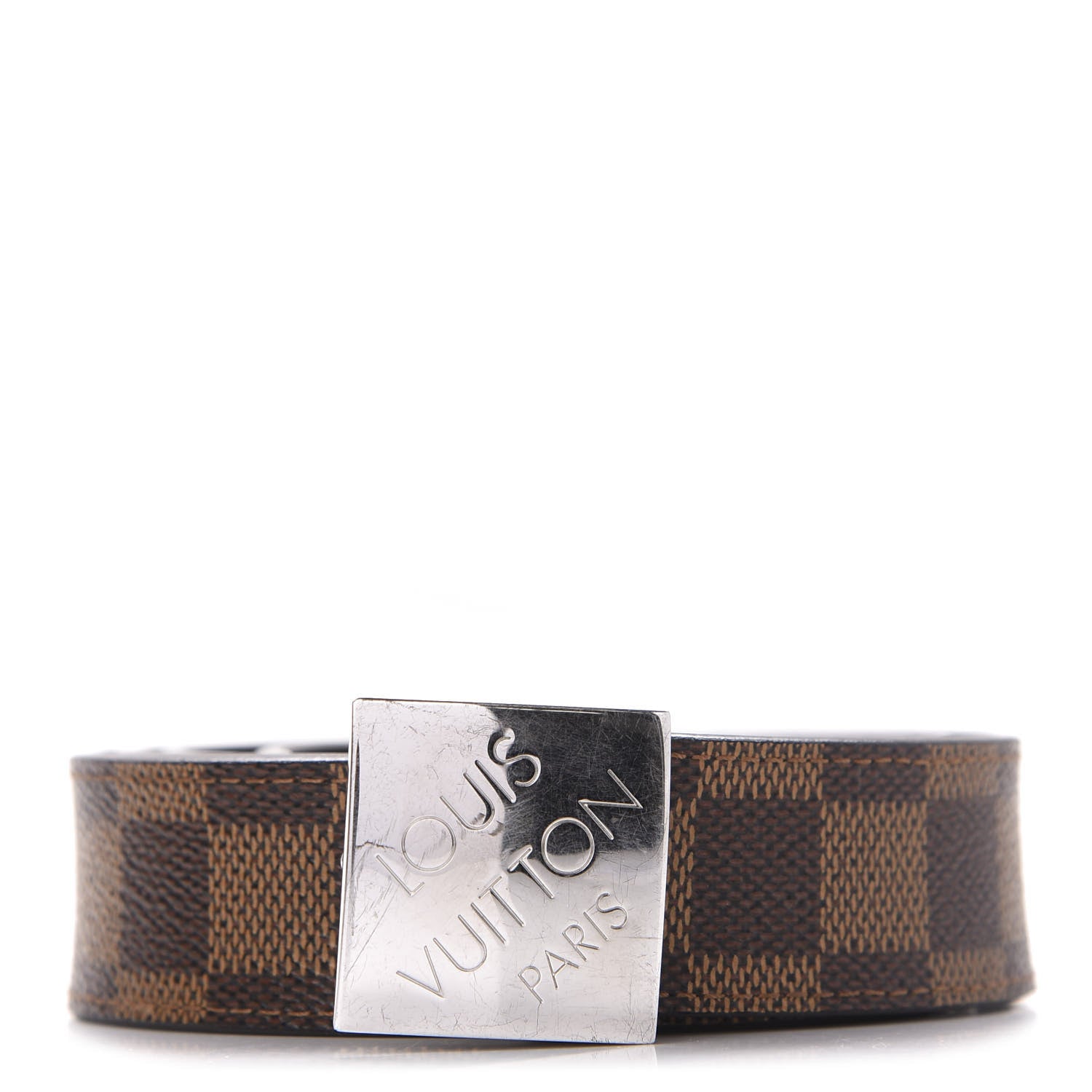 Louis Vuitton Damier Ebene LV Paris Buckle Belt 100 40 Silver 1 of 6