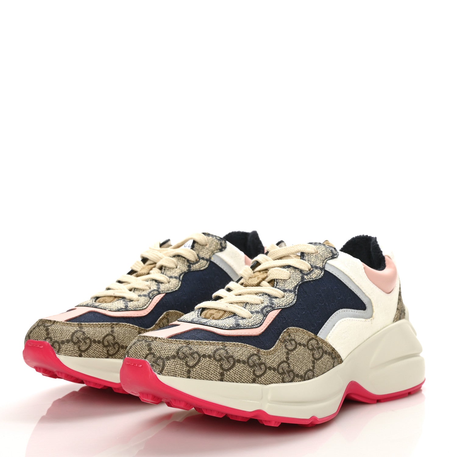 Gucci GG Supreme Monogram Mix Monogram Womens Rhyton Sneakers 37 London Blue Beige Pale Pink 3 of 6