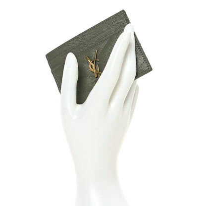 Saint Laurent Grain De Poudre Matelasse Chevron Monogram Credit Card Case Light Sage 2 of 7