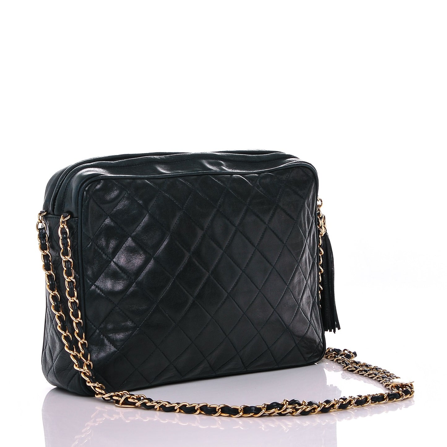 Lambskin Quilted Tassel Camera Case Navy