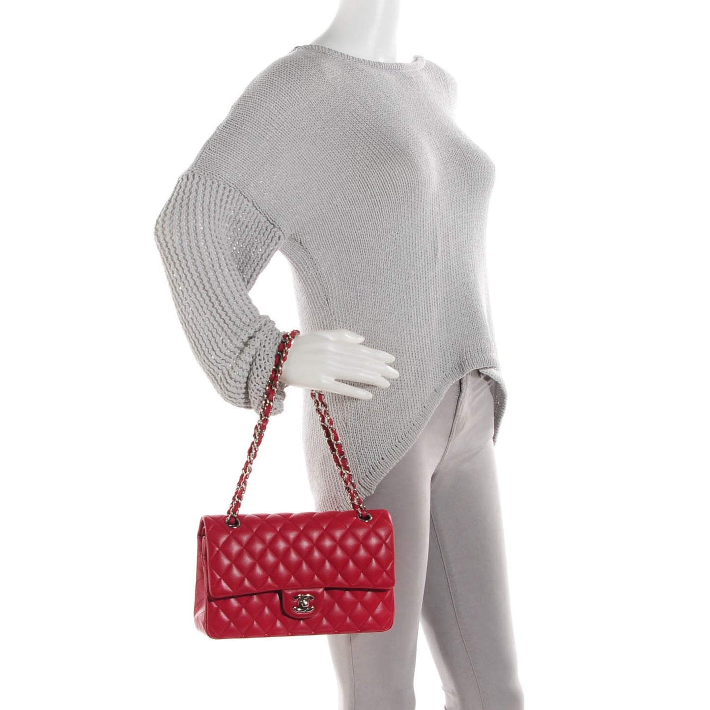 Lambskin Quilted Medium Double Flap Red