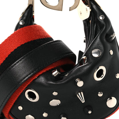 Gucci Calfskin Studded Web Mini Attache Hobo Black 8 of 12