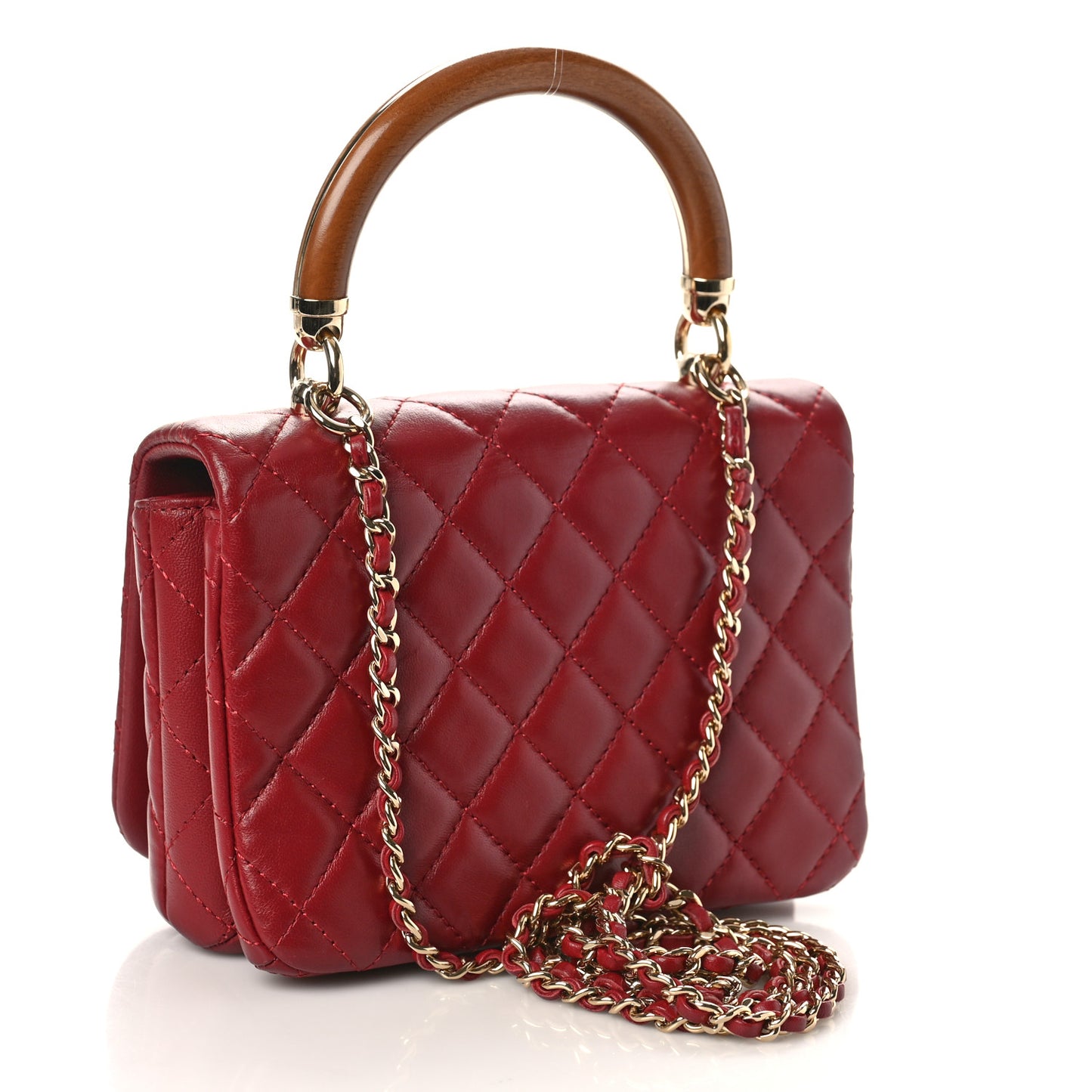 Lambskin Quilted Wood Mini Coco Handle Flap Red