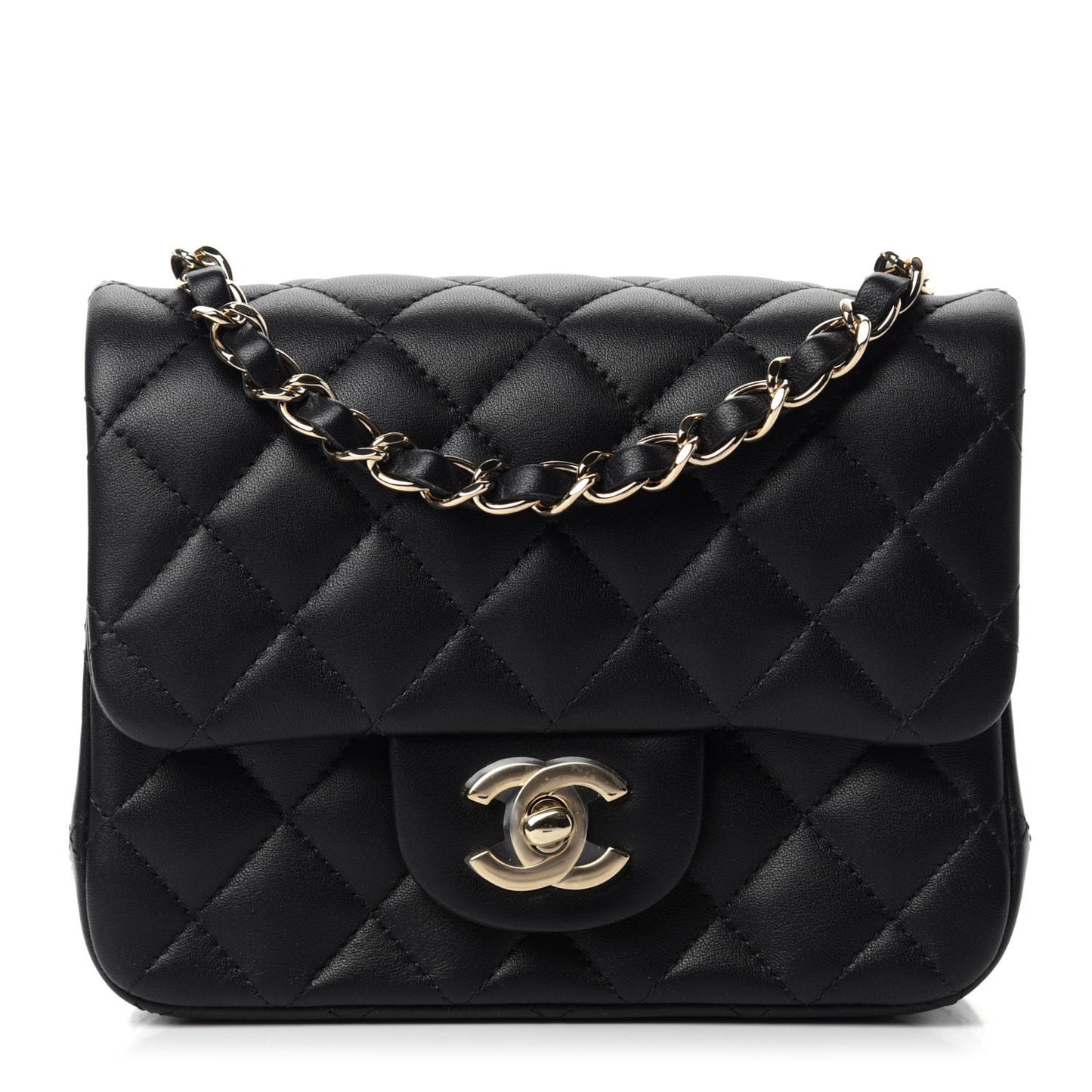 Lambskin Quilted Mini Square Flap Black