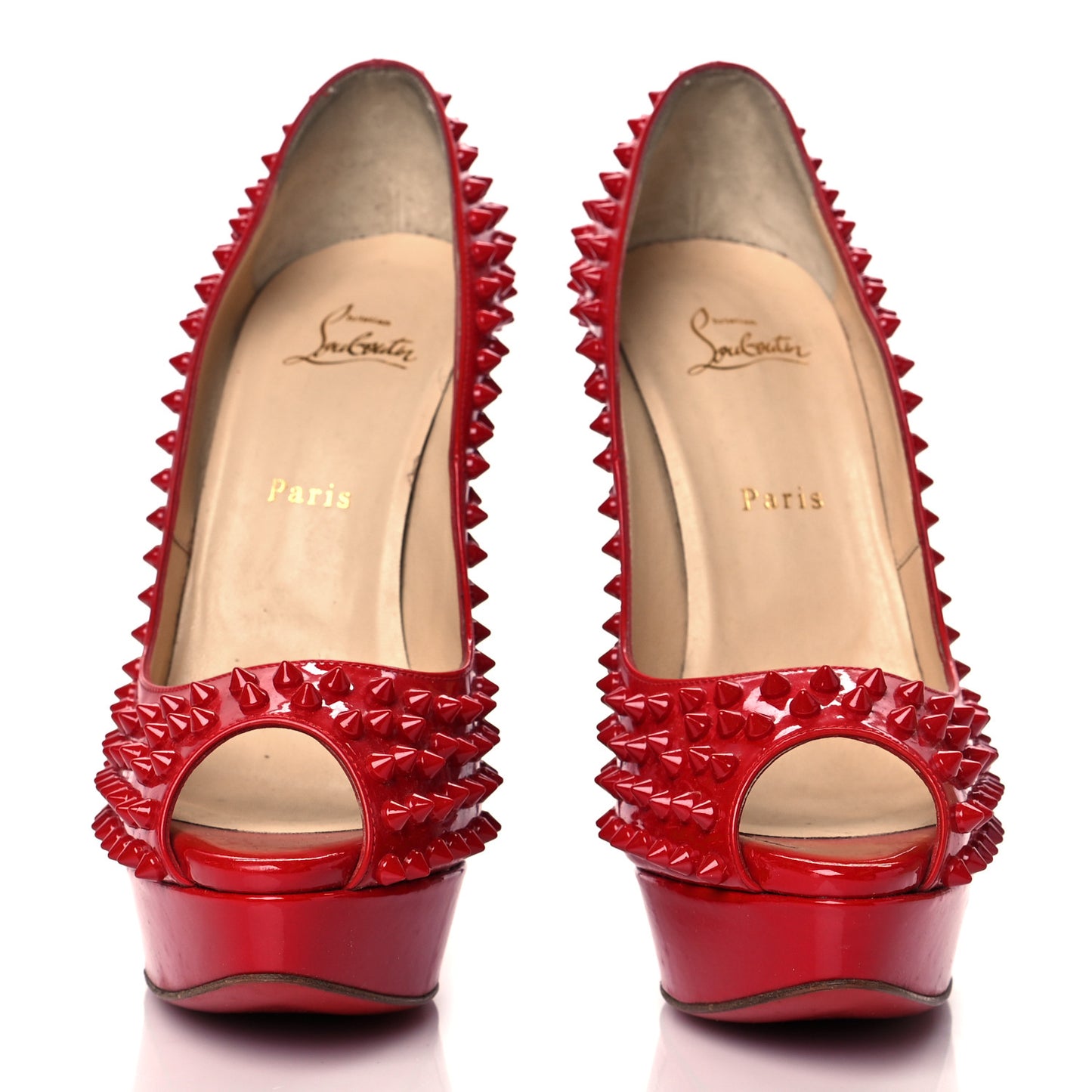 Patent Lady Peep Spikes VIP 150 Pumps 41 Red