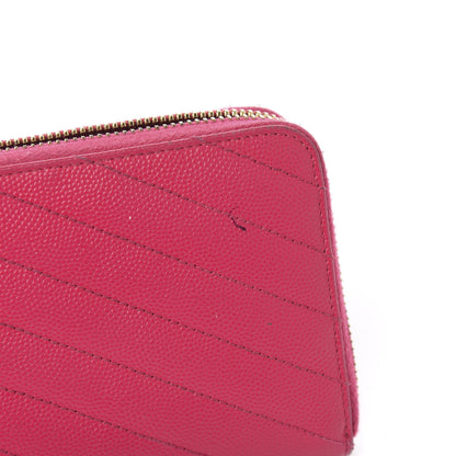 Saint Laurent Grain De Poudre Matelasse Chevron Monogram Zip Around Wallet Fuchsia 10 of 10