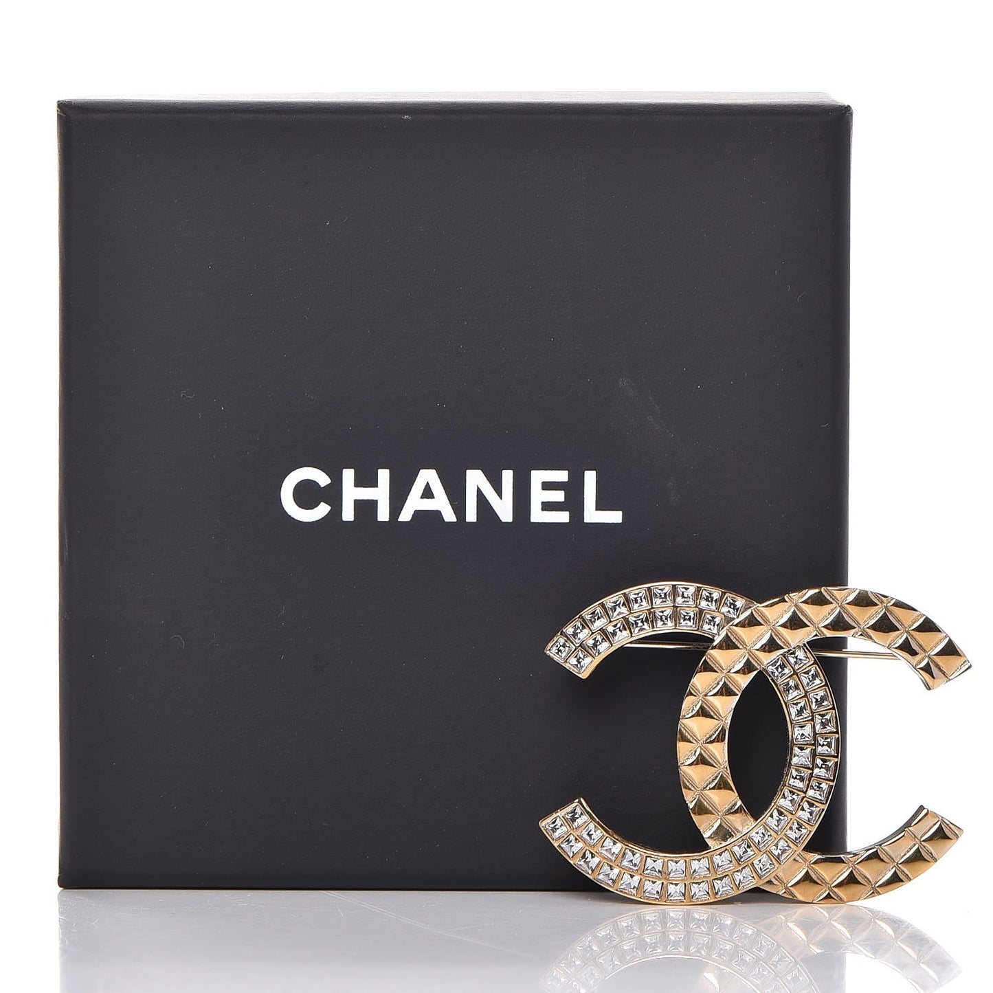 Baguette Crystal Quilted CC Brooch Gold