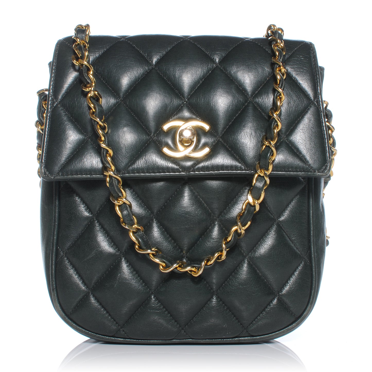 Lambskin Quilted Mini Flap Dark Green