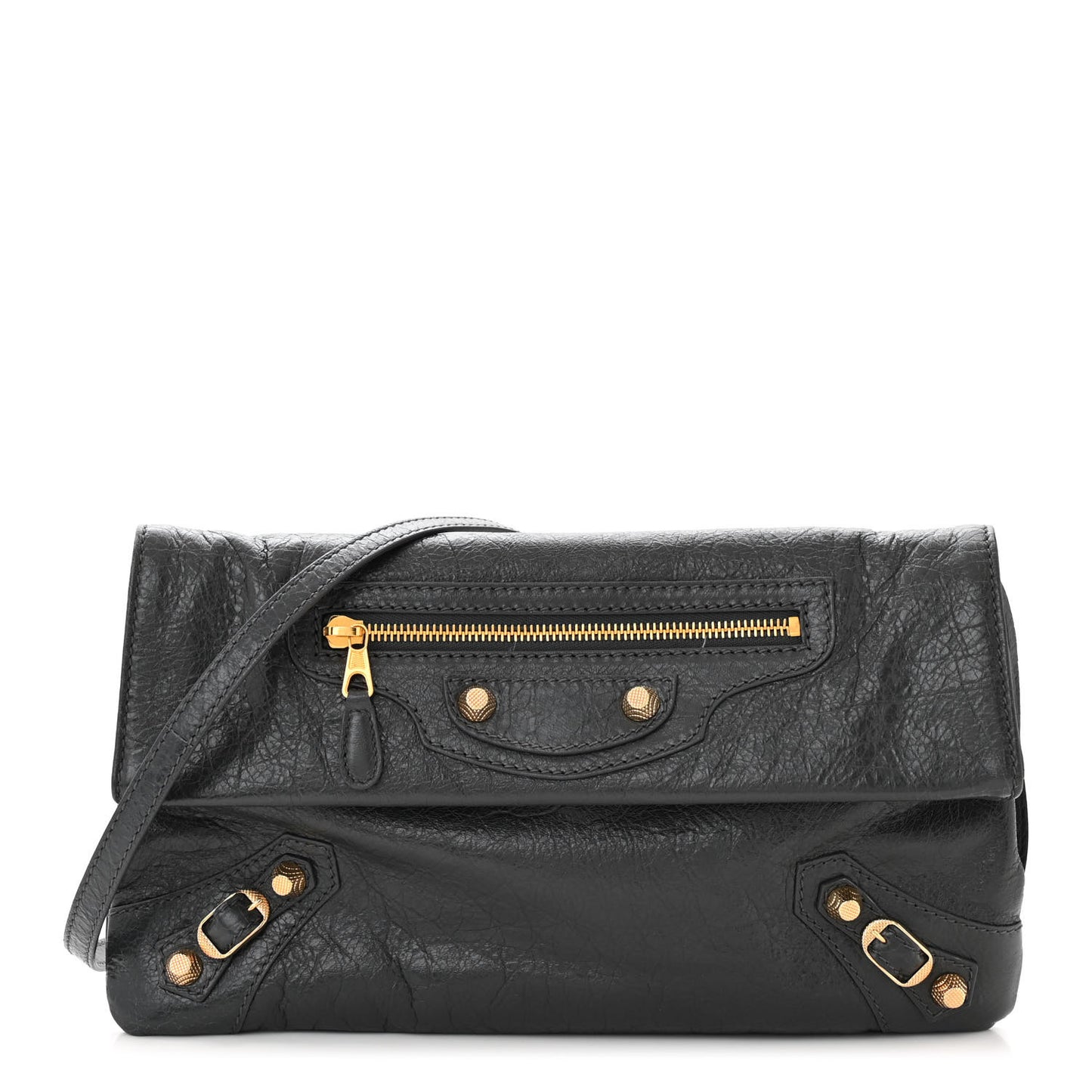 Agneau Giant 12 Gold Hardware Envelope Strap Clutch Gris Fossile