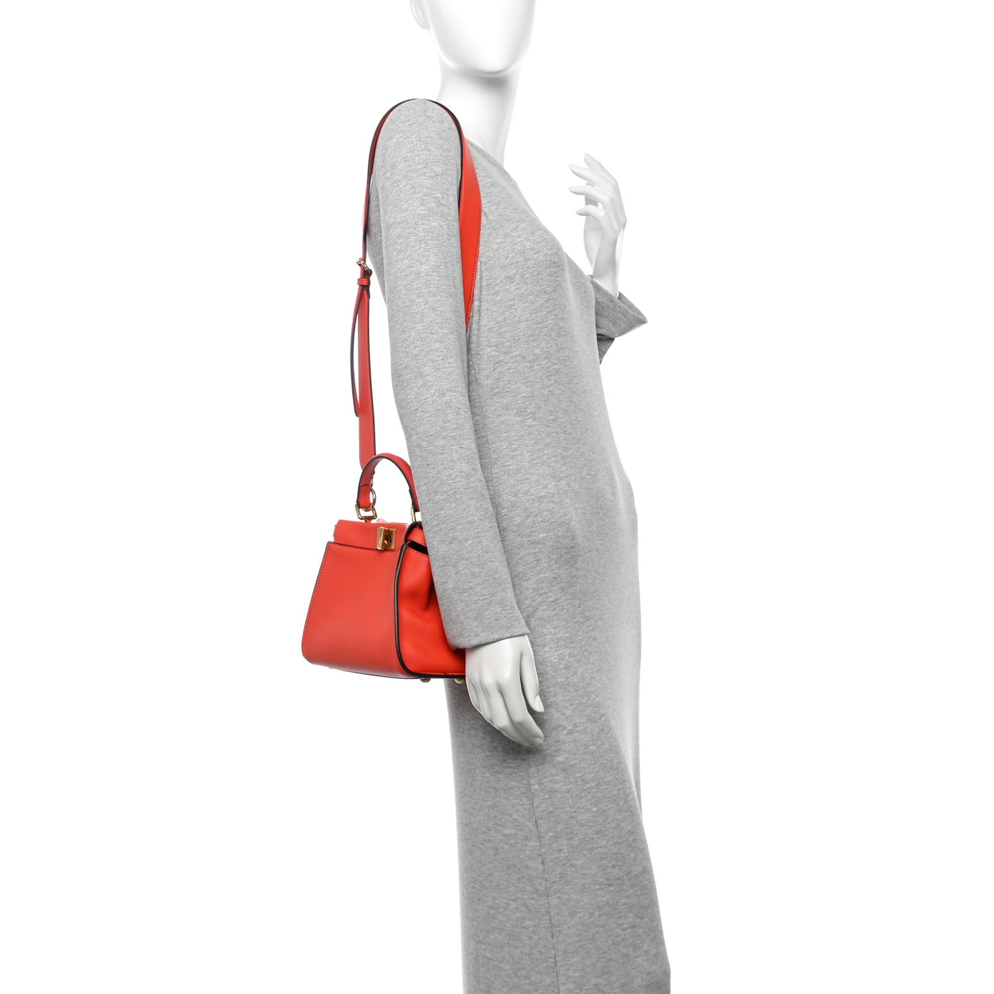 Vitello Seta Suede FF Mini Peekaboo Iconic Satchel Tulipano Miele Moro