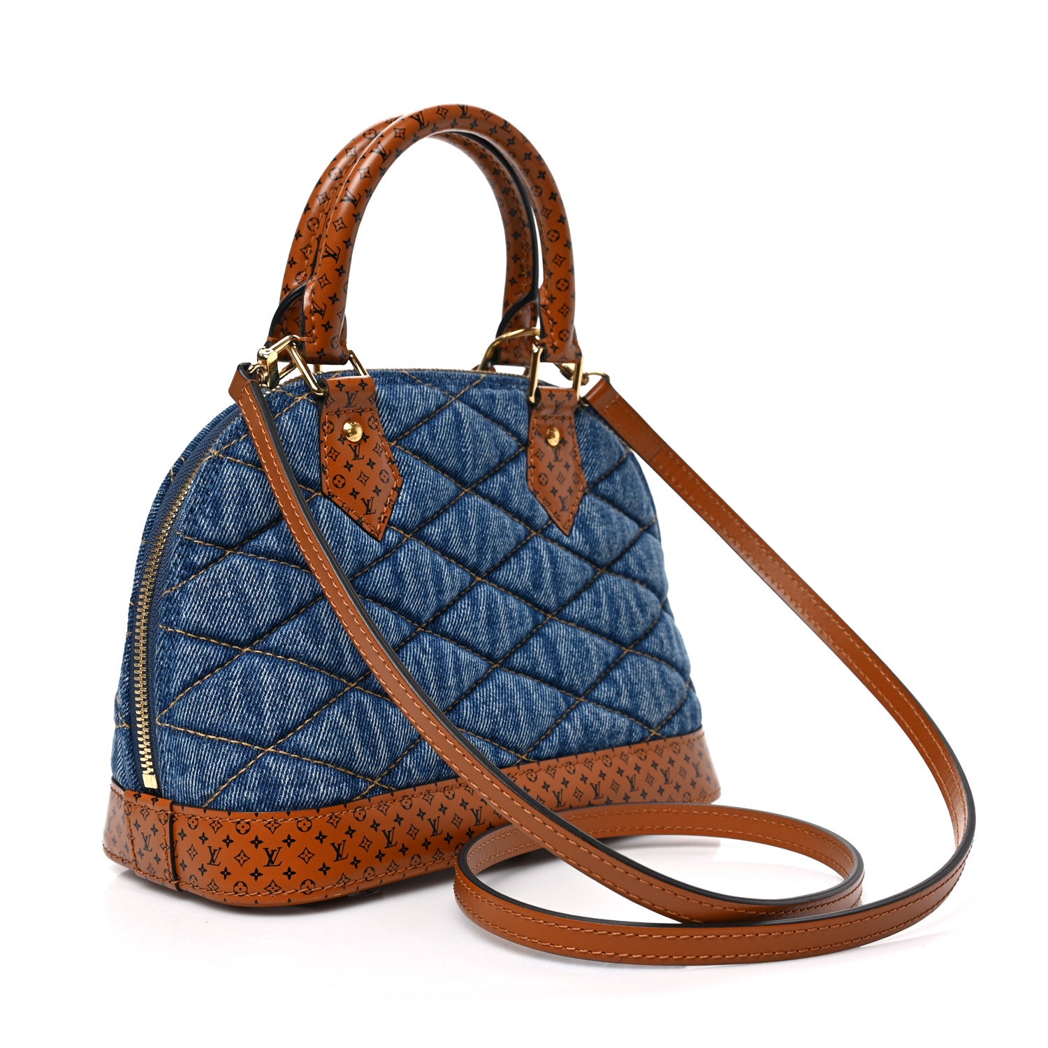 Louis Vuitton Denim Calfskin Reverse Monogram Malletage Alma BB Blue 3 of 7