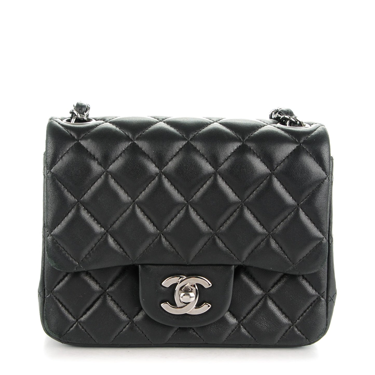 Lambskin Quilted Mini Square Flap Black