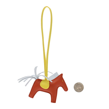 Hermes Milo Lambskin Grigri Rodeo Horse Bag Charm PM Cornaline Bleu Brume Lime 2 of 4