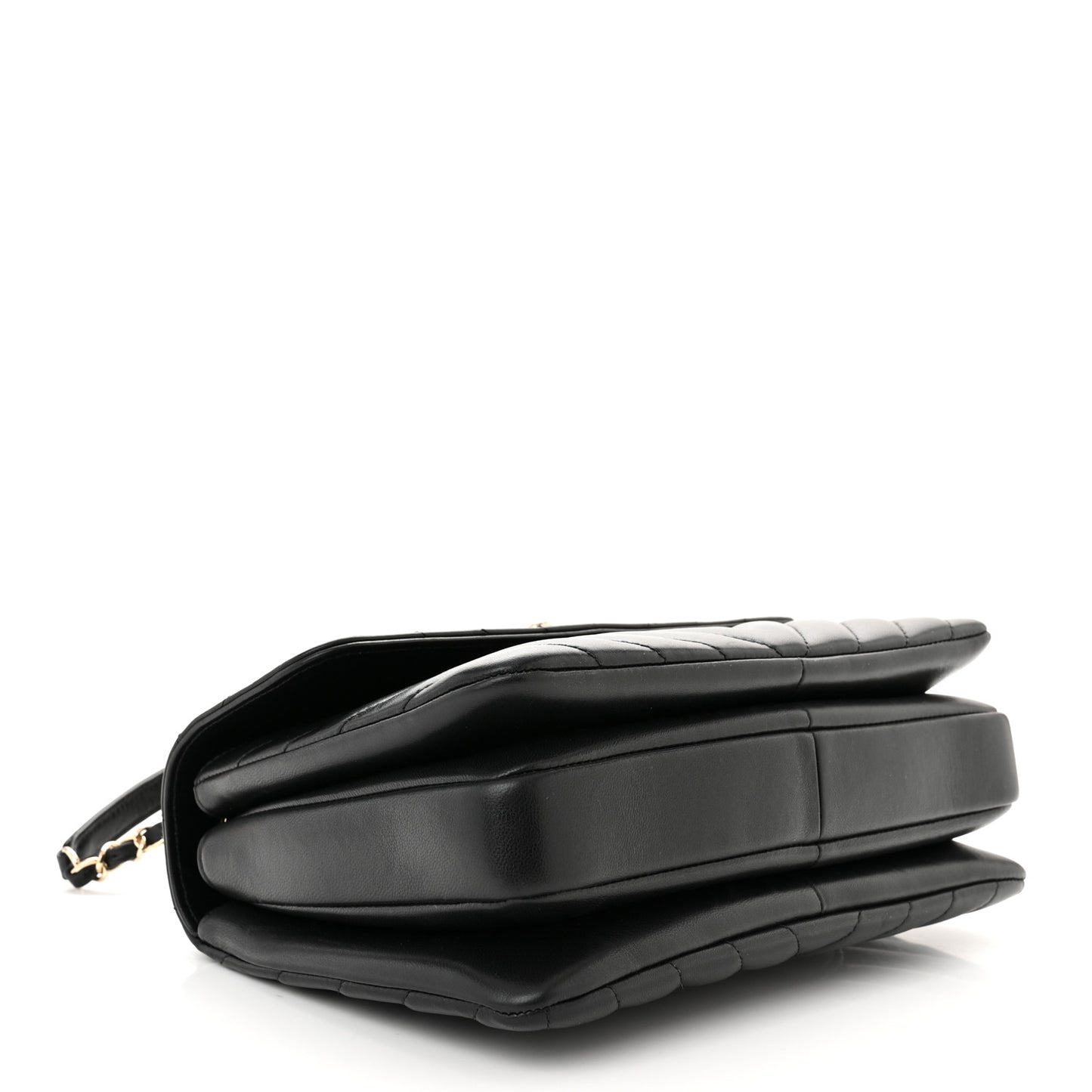 Lambskin Chevron Quilted Small Trendy CC Dual Handle Flap Bag Black
