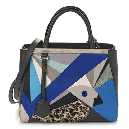 Fendi Vitello Elite Calf Hair Python QuTweet Patchwork Petite 2Jours Tote Blue 1 of 9