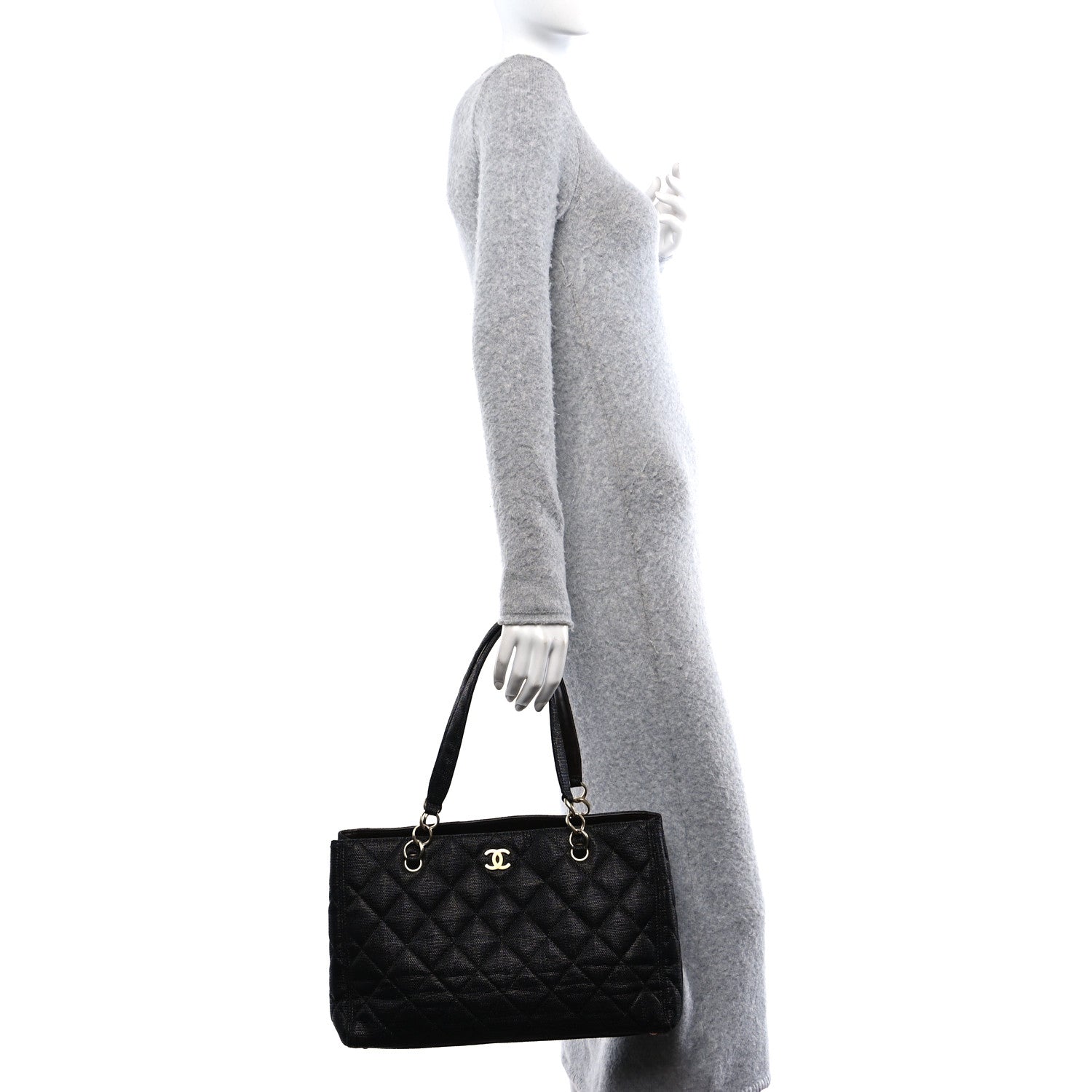 Chanel Woven Straw Quilted Shopping Tote Black 2 of 10